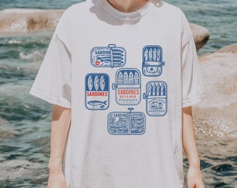 Sardinen Shirt, Fischkonserven-T-Shirt, Fischer-Ästhetik-T-Shirt, trendiger Ozean inspirierter Stil Sardinen-Liebhaber-Geschenk Küstenenkelin Plus-Größen