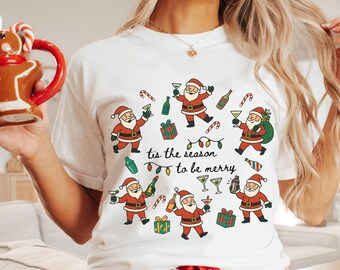 Tis the Season to be Merry Shirt, Xmas Santa Tini Tshirt, Martini Themed Gift, Xmas Party Shirt, Funny Santa Tee, Comfort Colors Plus Size