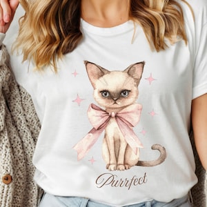 Rosa Bogen-Katzen-Shirt Kokette nettes Katzen-T-Shirt Kokette Bogen-T-Stück Vintage Kätzchen-Spitze Valentinsgruß-Kitty-Bogen Y2k Kleidungs-Katzen-Hemd Katzenliebhaber Geschenk