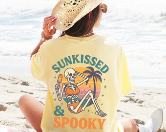 Griezelig zomershirt, grappig zomershirt, trendy Summerween skelet T-shirt, shirt grappige Summer Vibes, Beach Vibes, comfortabele kleuren plus maatvoering