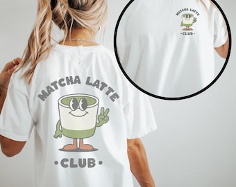 Matcha latte club tshirt, boho retro vintage shirt comfort kleuren, coffee breakfast club trendy t-shirt, grunge hippie boho graphic tee