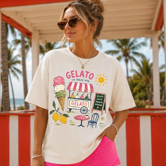 Gelato Shirt, Italian Summer Tee, Amalfi Coast Shirt, Euro Summer Graphic Tee, Vacation Shirt, Coastal Italy Top, Comfort Colors Plus Size