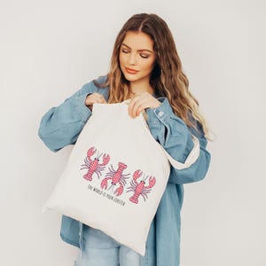 Lobster Retro Tote Bag, Gingham Tote Bag, Italian Theme Shopping Bag, Fisherman Aesthetic Reusable Grocery Bag,Canvas Eco Friendly