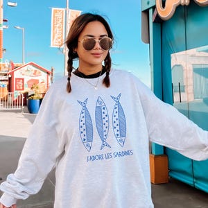 Sardines Shirt J&#39;adore Les Sardines Sweatshirt Trendy Tinned Fish Fisherman Aesthetic Top Anchovie Sweater Sardine Lover Gift Downtown Girl