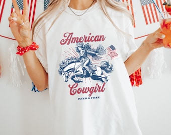 4. Juli Shirt, amerikanisches Cowgirl Shirt, Retro USA T-Shirt, westliches 4