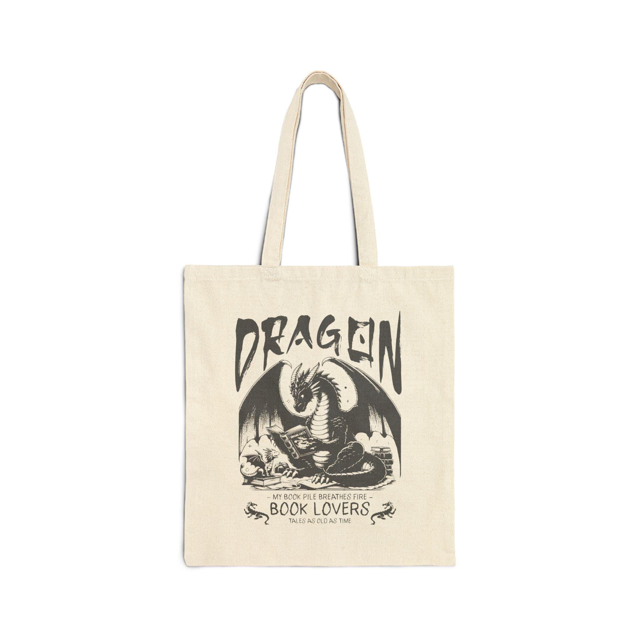 Fantasy Dragon Book Tote Bag, Castlecore Tote Bag, Dragon Shopping