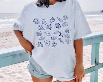 Seashells Shirt, Beach Minimal Tee, Fisherman Aesthetic, Coconut Girl Ocean Shirt, Summer Coastal Granddaughter Sweatshirt, Old Money Style