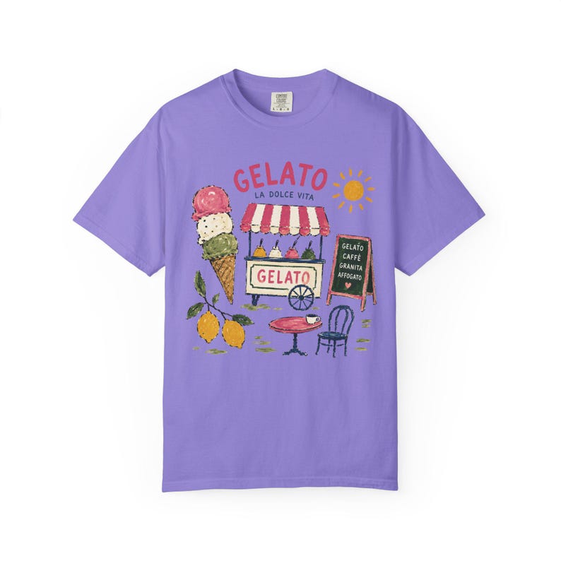 Camiseta Gelato, Camiseta de verano italiana, Camiseta de la Costa Amalfitana, Camiseta gráfica de verano europea, Camiseta de vacaciones, Top de la costa italiana, Tallas grandes Comfort Colors imagen 9