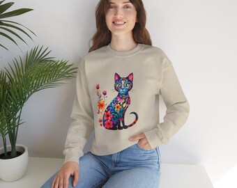 Chemise chat à fleurs Chemise maman chat Sweat amoureux des animaux Chemise pour amoureux des chats Cadeau Sweat chat à fleurs Chemise amoureux des chats