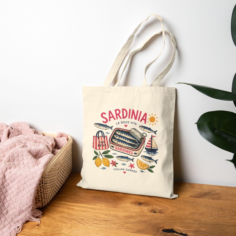Sardine Tote Bag, Italian Summer Tote, Coastal Market Bag, Amalfi Coast Aesthetic, La Dolce Vita Beach Tote, Mediterranean Tote Bag image 6