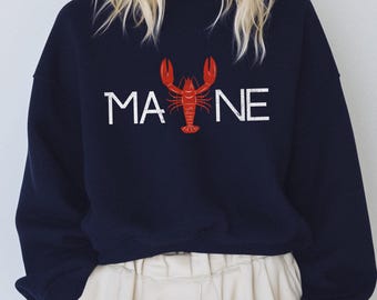 Maine Lobster Shirt Salty Beach Sweatshirt Nautical Preppy Shirt Fisherman Aesthetic Shirt Trendy Lobster Typography Beach Shirt Ocean Lover