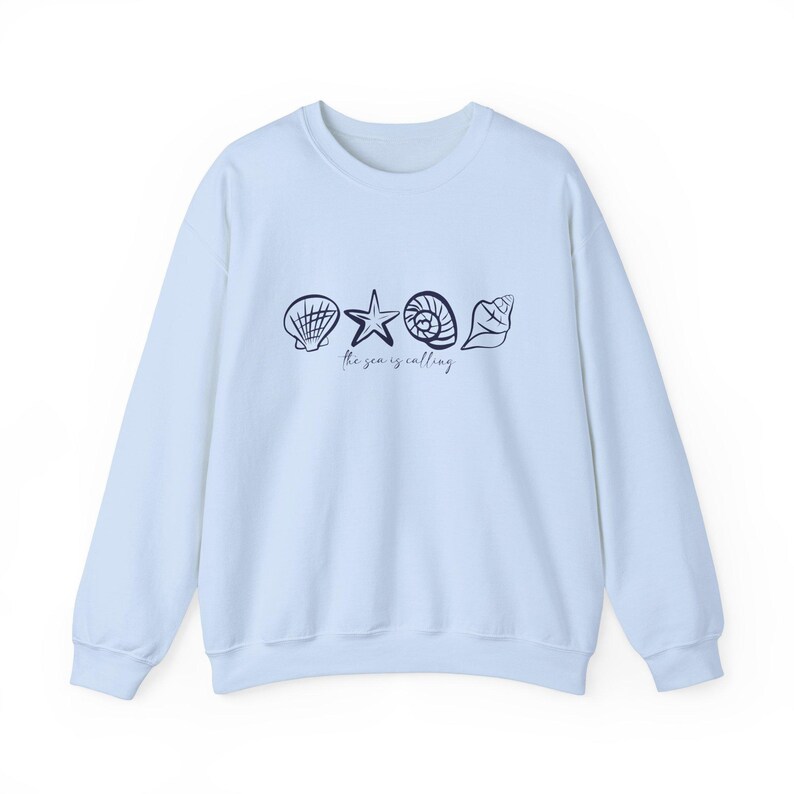 Seashell Shirt, Beach Sweatshirt, Fisherman Aesthetic, The Sea is Calling Coconut Girl Ocean Shirt, Summer Coastal Granddaughter Inspired Light Blue