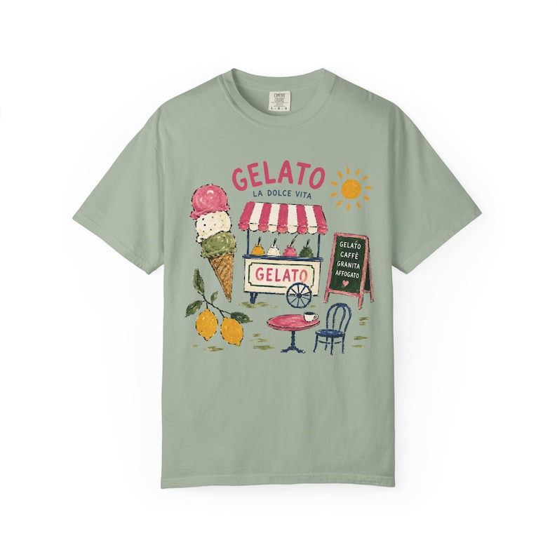 Camiseta Gelato, Camiseta de verano italiana, Camiseta de la Costa Amalfitana, Camiseta gráfica de verano europea, Camiseta de vacaciones, Top de la costa italiana, Tallas grandes Comfort Colors imagen 8