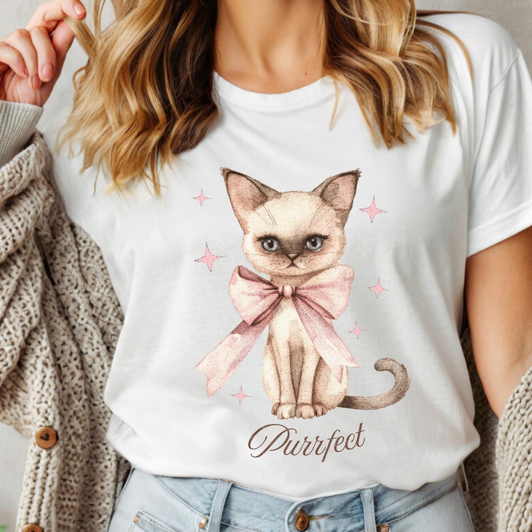 ピンクのリボン付き猫シャツ コケット かわいい猫Tシャツ コケット 