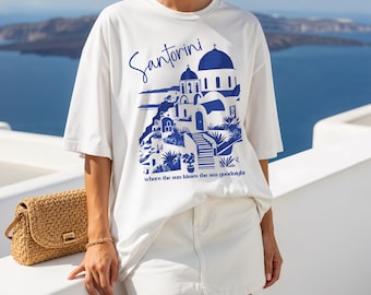 Santorini Shirt, Greece Vacation TShirt, Coastal Granddaughter Old Money Aesthetic Shirt, Girls Trip, Mediterranean Vactaion Tee,  Plus Size