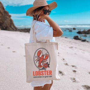 Lobster Tote Bag, Fisherman Aesthetic Tote Bag, Foodie Tomato Girl Summer Shopping Bag, Lobster Nautical Reusable Grocery Bag, Canvas Bag