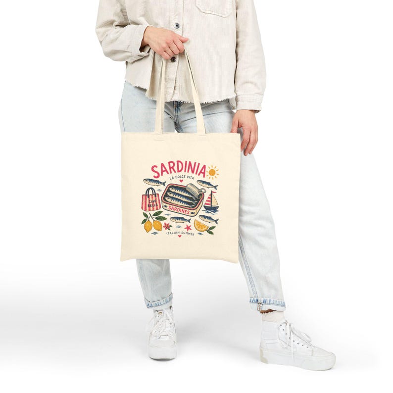 Sardine Tote Bag, Italian Summer Tote, Coastal Market Bag, Amalfi Coast Aesthetic, La Dolce Vita Beach Tote, Mediterranean Tote Bag image 7