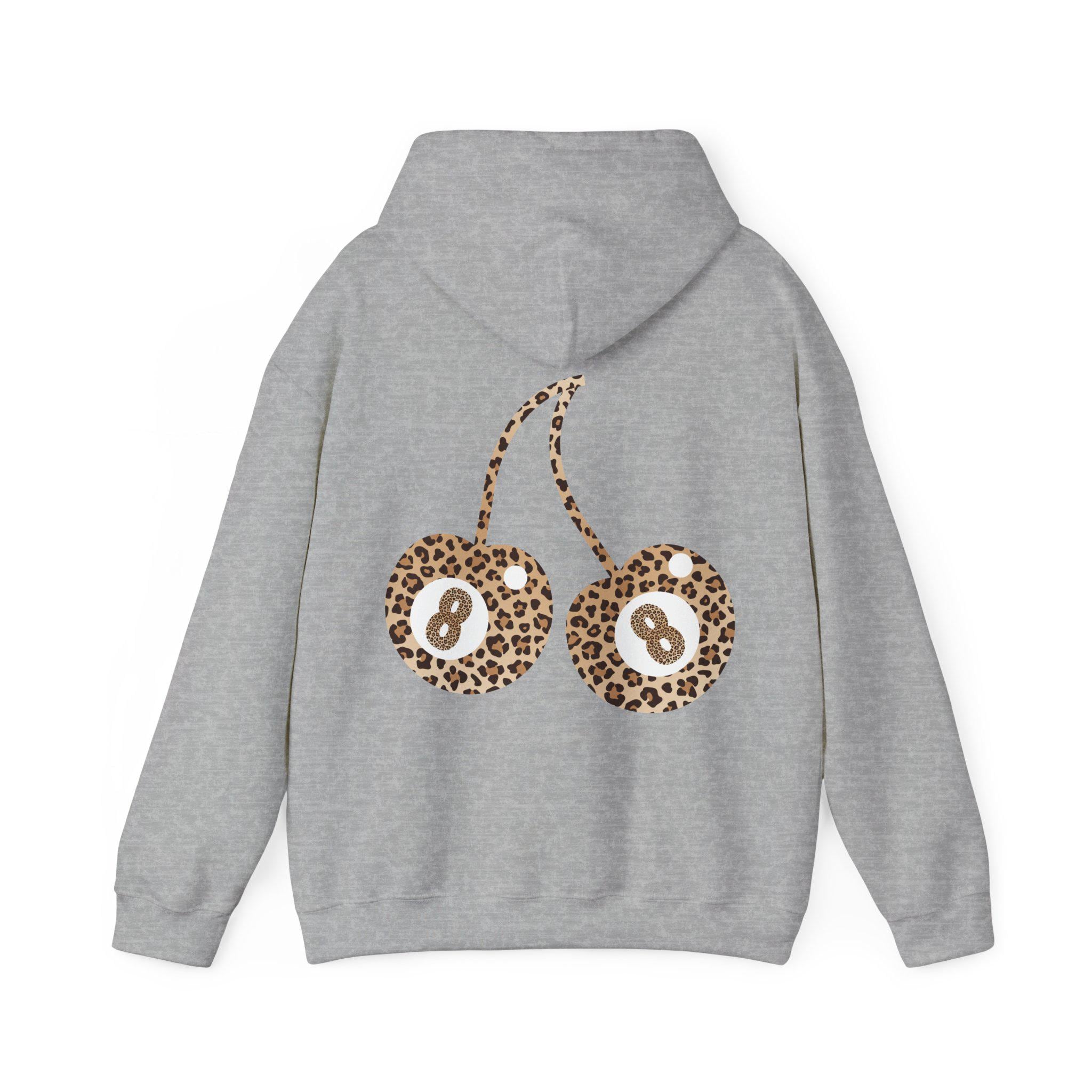 Leopard Print 8 Ball Cherries Hoodie, Y2K Womens Sweatshirt, Retro