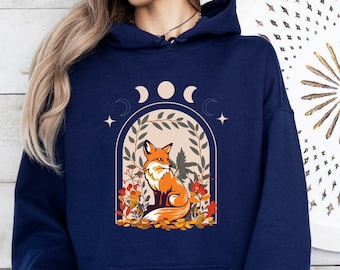 Goblincore Fox Hoodie, Flower Fox Hoodie, Fox Hoodie, Forest Hoodie, Nature Lover Hoodie, Forestcore Fox Hoodie, Hiking Hoodie, Fairycore