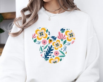 Disney Floral Mickey Head Sweatshirt, Mickey Floral Sweatshirt, Disney Mickey Sweater, Disney Sweater, Mickey Head Sweatshirt, Disney Trip