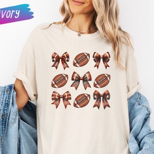 Comfort Colors Coquette Football T-Shirt, Football Mom Shirt, Game Day Football Shirt, Football Shirt, Cute Football Tee, Football Bow Shirt
