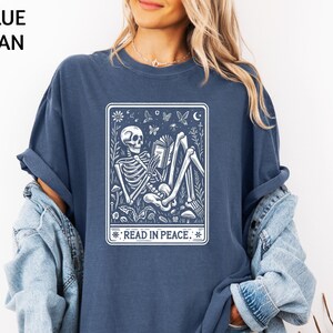 Comfort Colors Read In Peace Halloween T-Shirt, Skeleton Reading Halloween Shirt, Halloween Librarian, Halloween Shirt, Funny Reading Shirt