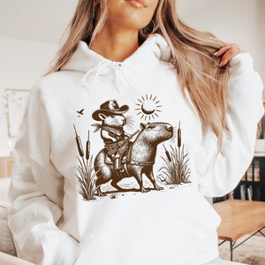 Retro Capybara Hoodie, Funny Capybara Vintage Hoodie, Vintage Capybara Hoodie, Funny Capybara Gift, Capybara Lover Hoodie, Cowboy Rat Hoodie