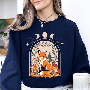 Goblincore Fox Sweatshirt, Flower Fox Sweater, Fox Sweater, Forest Sweater, Nature Lover Sweatshirt, Forestcore Fox Sweater, Hiking Sweater