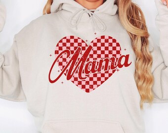 Mama Heart Hoodie, Mama Valentine Hoodie, Valentines Day, Checkered Mama Hoodie, First Time Mom Gift, Valentine Mom Hoodie, New Mom Gift