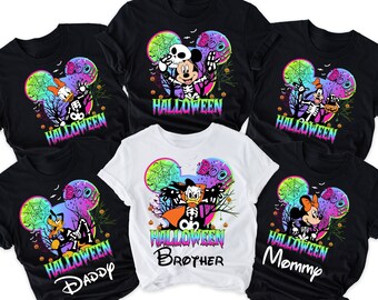 Custom Mouse And Friends Halloween Shirts, Personalized Disney Skeleton Halloween Shirt, Family Matching Disney Shirts, Halloween Party Tee