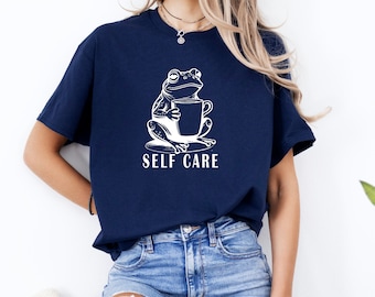 Self Care Frog Graphic Tee: Funny Mental Health T-Shirt