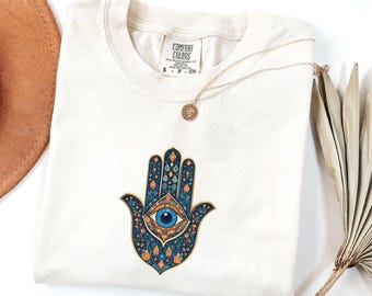 Comfort Colors Hamsa Hand T-Shirt: Boho Evil Eye Protection Tee
