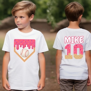 Personalized Boy Baseball Drip T-Shirt, Ice Cream Drip Shirt, Custom Baseball T-Shirt for Kids, Bulk Team Gift, Baseball Team T-Shirt