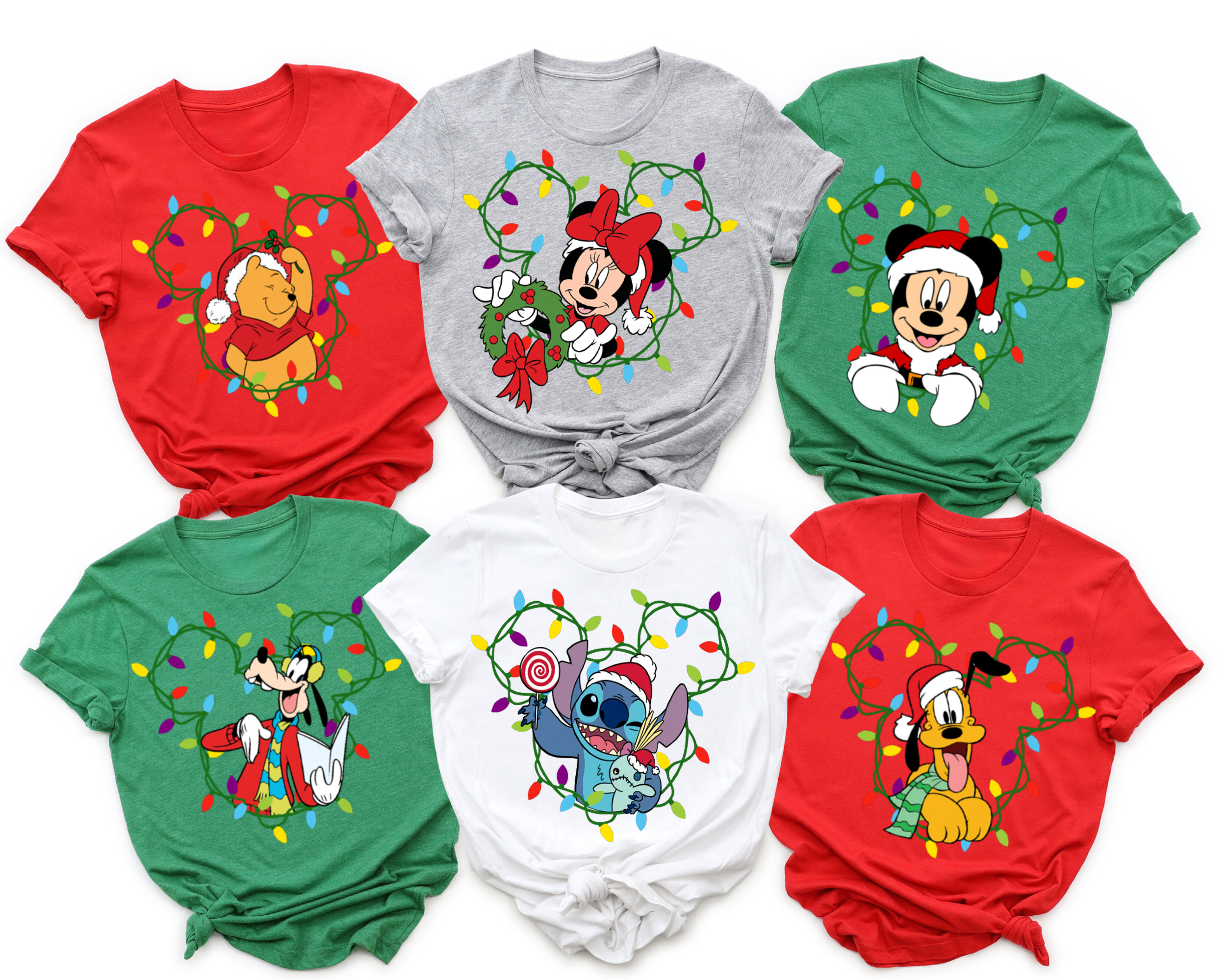 Disney Mickey and Friends Christmas Lights T-Shirt, Family Matching Christmas Shirt, Custom Disney Characters Christmas Tee, Christmas Crew