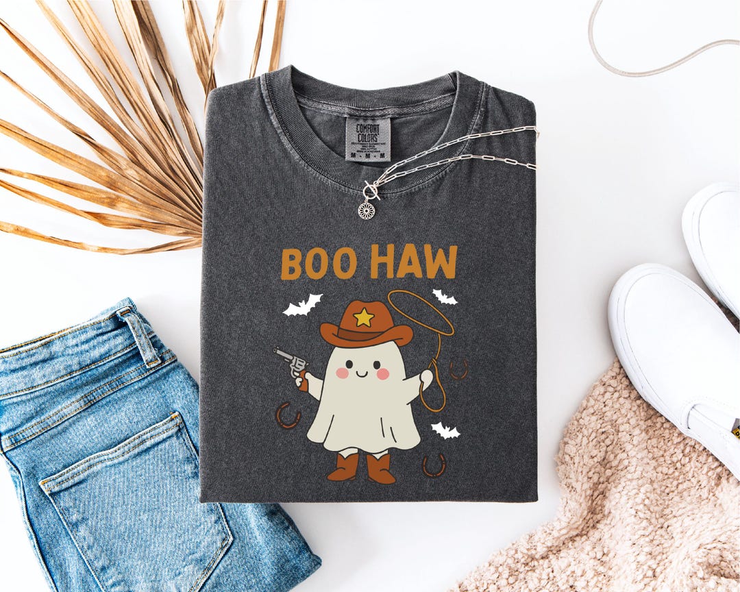 Boo Hc Comfort Colors Boo Haw Tee: Funny Ghost Cowboy Halloween Shirt - Etsy