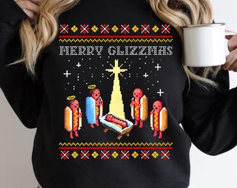 Merry Glizzmas Sweatshirt, Ugly Christmas Sweatshirt, Funny Christmas Sweatshirt, Merry Glizzmas Hot Dog Sweater, Funny Hot Dogs Sweatshirt