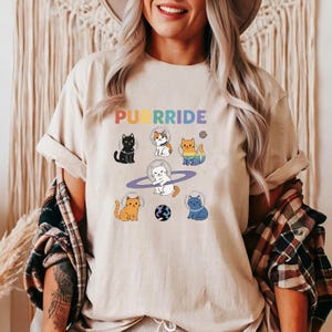 Comfort Colors* Purride Cats In Space Rainbow Cats Shirt, LGBT T Shirt, LGBT Cats Tee, LGBTQ Pride Shirt, Pride Rainbow Shirt, Kindness Tee