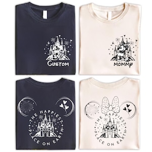 Custom The Happiest Place One Earth Couple T-Shirt, Mickey and Minnie Magical Castle Tee, Disney Family Trip Shirt,Disneyland Vacation Shirt
