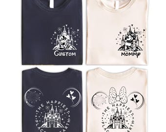 Custom The Happiest Place One Earth Couple T-Shirt, Mickey and Minnie Magical Castle Tee, Disney Family Trip Shirt,Disneyland Vacation Shirt