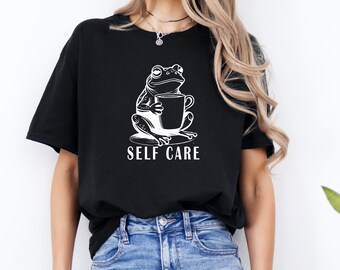 Relaxing Frog Graphic T-Shirt: Funny Mental Health Tee, Positive Vibes