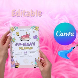 Kindergeburtstagseinladung Canva – Bearbeitbare digitale Cartoon-Einladung – Bunter Partykarten-Download – Druckbare Vorlage für Mädchen oder Jungen