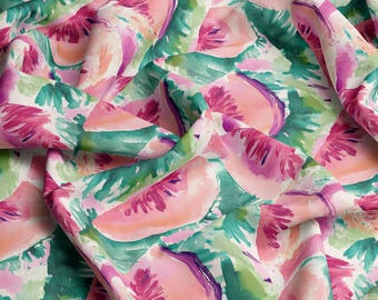 Dreamy watermelon watercolour printed fabric by Las Sonadoras, girls room, girls fashion, hand painted, ice dye, Fabric by the metre,