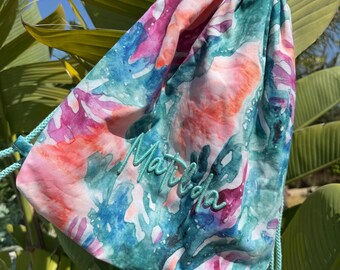 Personalisierte Mädchen Baumwolle bestickte Kordelzugtasche, personalisierte Schultasche, zurück zu Schultaschen, Mädchen Schwimmtasche, Mädchen Turnbeutel, Mädchengeschenke