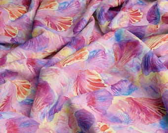 Sunrise seashell watercolour printed fabric by Las Sonadoras, girls room, girls fashion, ocean, hand painted, ice dye, Fabric by the metre