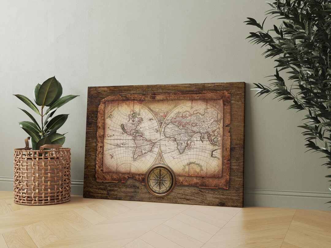 Antique World Map Canvas Wall Art Design, Poster Print Decor for Home ...