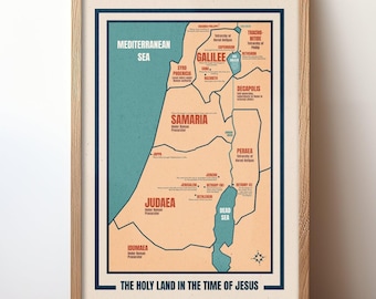 Holy Land Map Catholic Poster: Biblical Palestine Chart, Christian Scripture Study Print (Digital Download)
