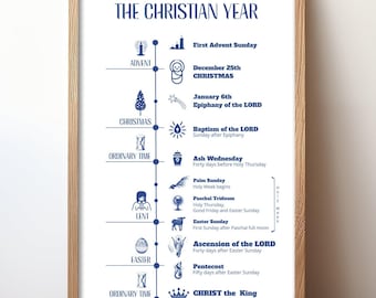 Liturgical Year Catholic Poster: Perpetual Calendar Chart, Infographic Classroom Art (Digital Download)