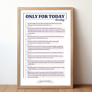 Decálogo diario de la serenidad del Papa Juan XXIII - Solo para hoy: reglas de vida - Consejos de fe cristiana para la bondad (póster católico imprimible)