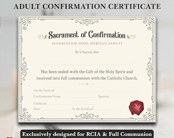 RCIA Adult Confirmation Certificate Diploma: Catholic Heritage Edition PDF Template (Digital Download)