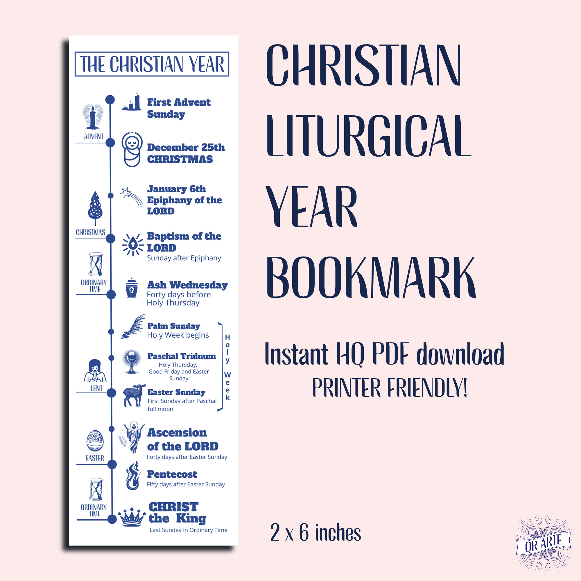 Catholic Liturgical Year Bookmark: Christian Calendar Infographic (PDF Pattern)